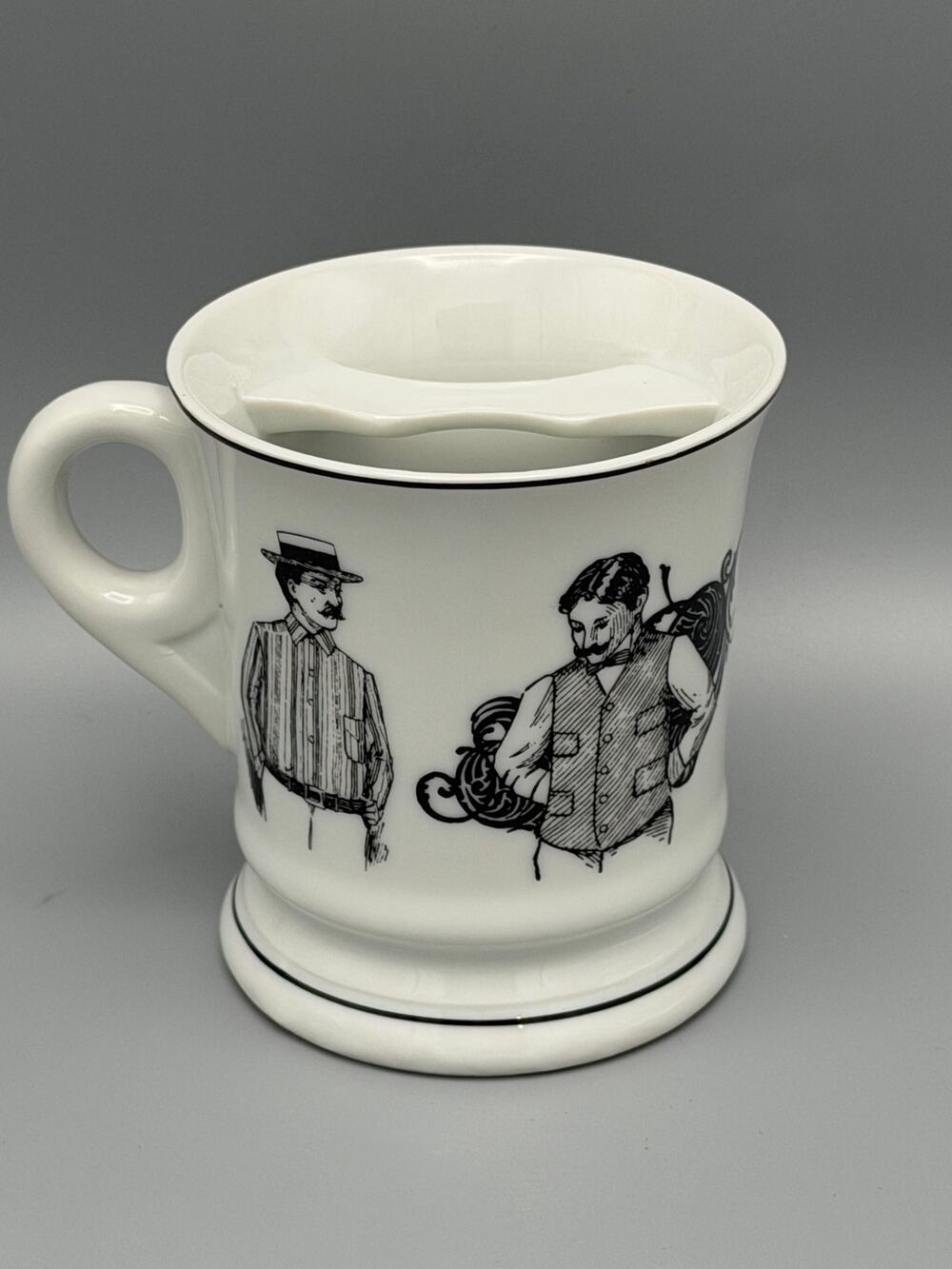 Porcelain Mustache Mug Mustache Guard Cup Black White Victorian Gentlemen